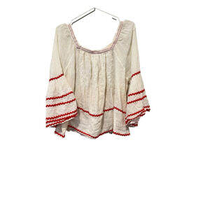 WOMENS MONSOON SIZE Large WHITE/RED EMBROIDERED FLUTTER SLEEVES tOP 1693